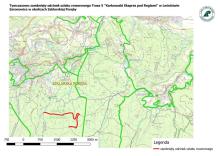 Tymczasowo zamknięty odcinek szlaku rowerowego "Karkonoski Ekspres pod Reglami" w Leśnictwie Szronowiec w okolicach Szklarskiej Poręby